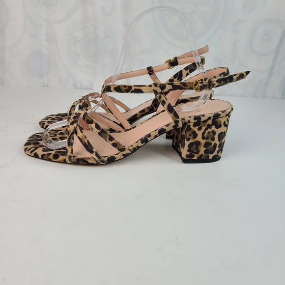 J. Crew Odette suede leather leopard print strappy block heeled sandals 8.5 - Picture 4 of 12